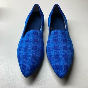 ROTHY'S Blue Checkered Pointed Toe Slip-On Cushioned Footbed Flat Shoes